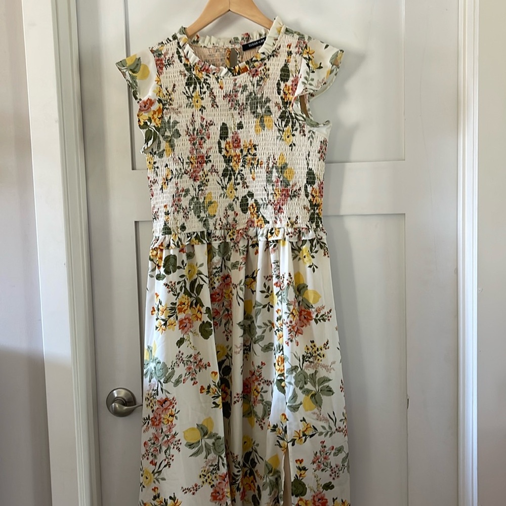 Sugarlips Floral Maxi Dress - Cream, Yellow, Green, Orange